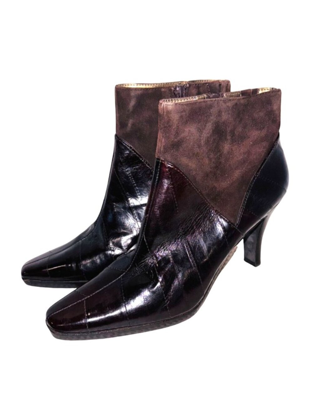 Moda Spana Brown Wendy Eel Skin Suede Heeled Square Toe Ankle Boots 6.5 Zipper